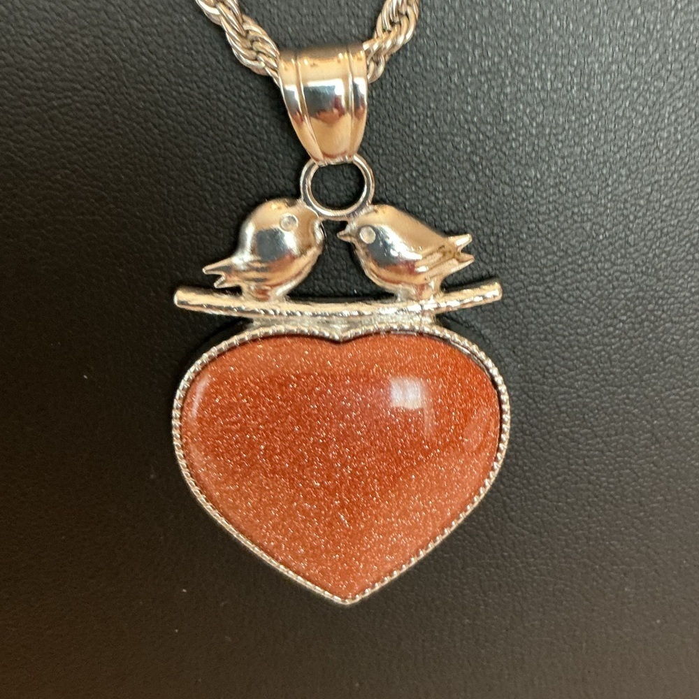 Brown Goldstone Silver Tone Pendant Necklace - Picture 2 of 4